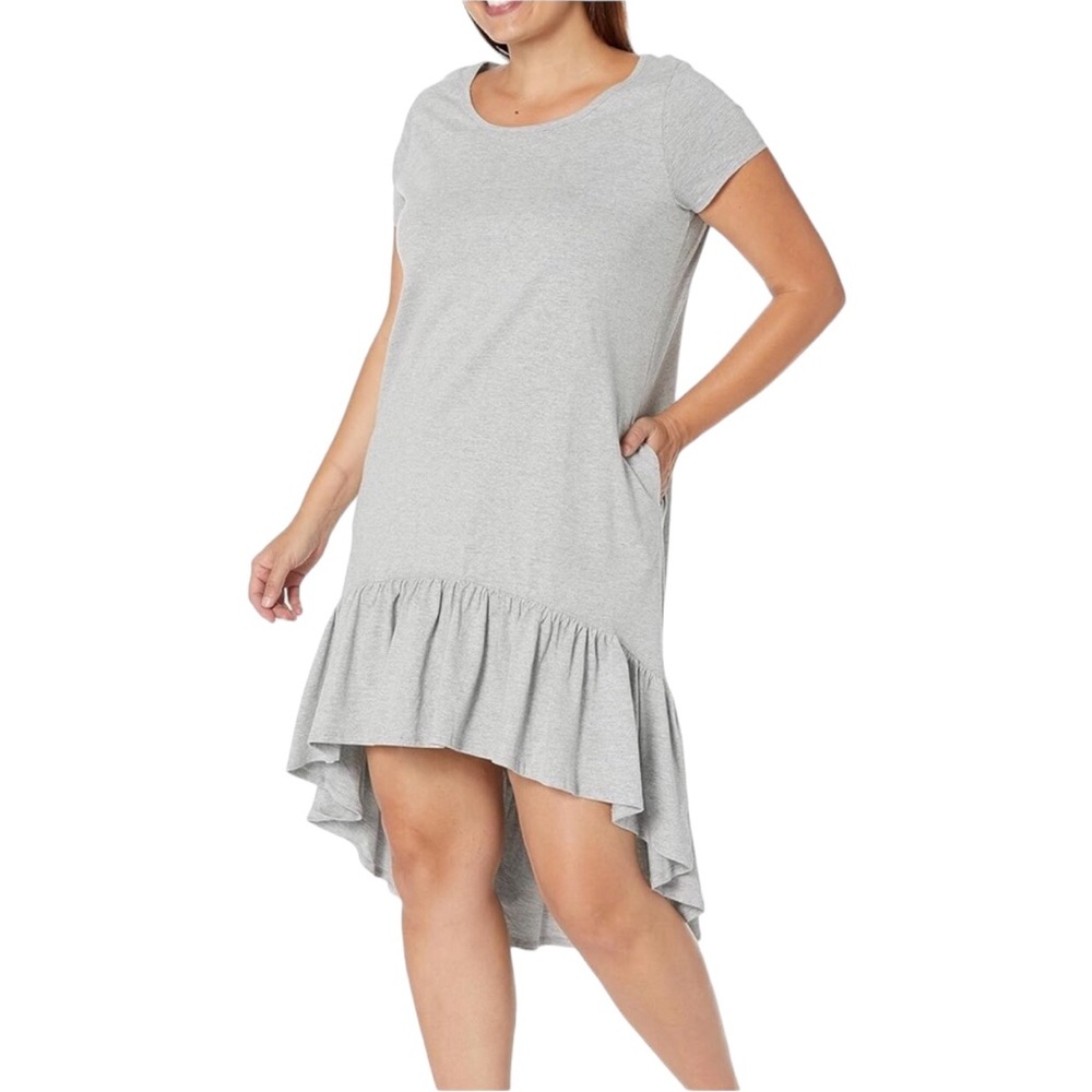 Avenue 22/24 Dress Gray Ruffle Hem High Low T-Shirt Pockets NWT Zim & Zoe Tee